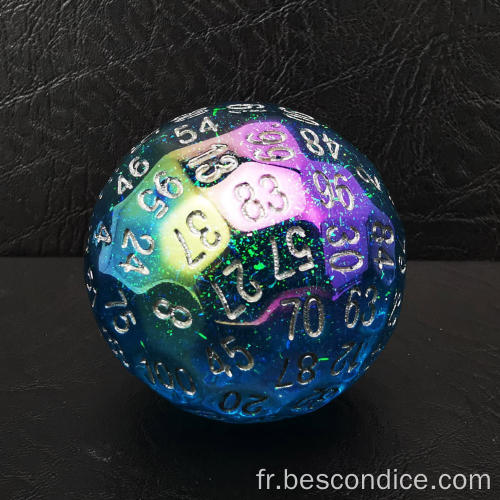 Placage de bantal 100 Dice, dés de jeu D100, Solide polyédrique 100 Dice Dice de 45 mm de diamètre (1,8 pouce)